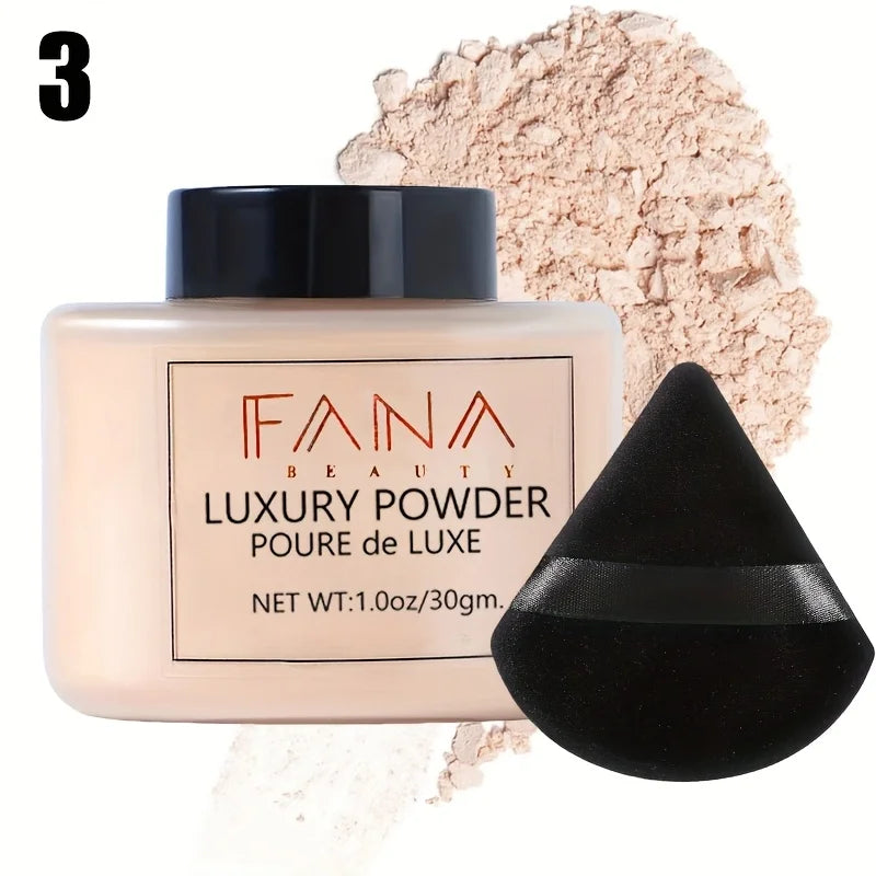 2025 Matte Finish Loose Powder with Triangle Beauty Sponge Set Oil Control Concealer Waterproof Powder Foundation Makeup